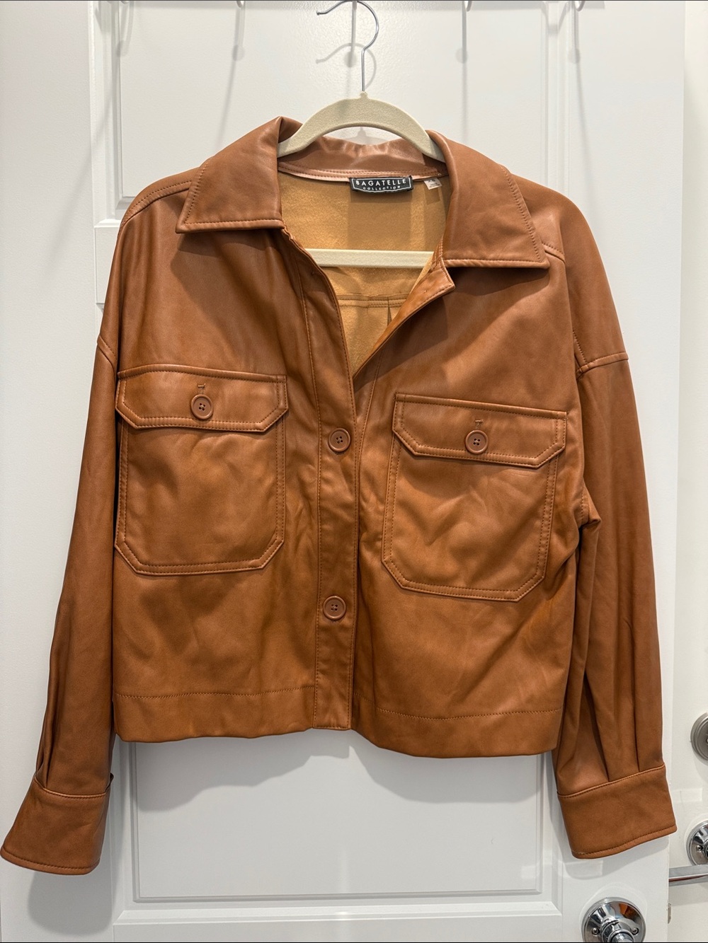 bagatelle Cognac Button-Front Leather Jacket